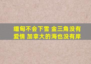 缅甸不会下雪 金三角没有爱情 加拿大的海也没有岸